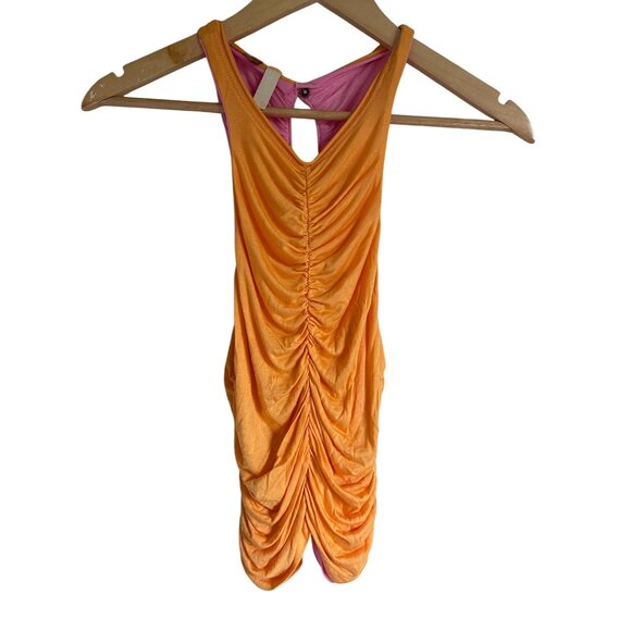 Pilcro Anthropologie Size XS Bubblegum Pink Orange Reversible Tank Top Ruched Mo - Picture 7 of 11